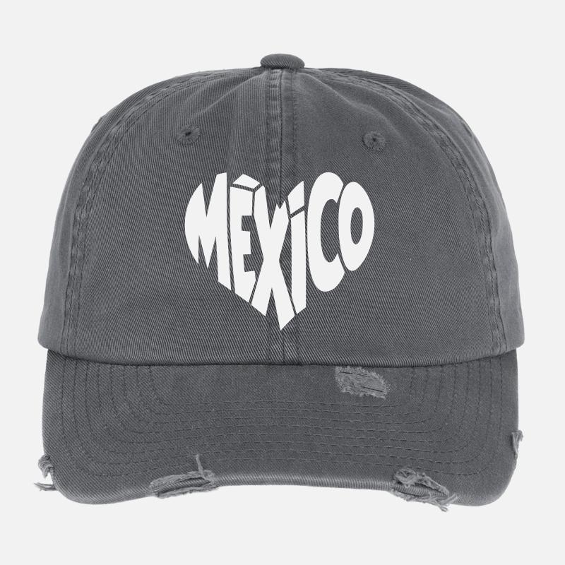 Mexico Lettering Heart Flexfit Vintage Destroyed Cap