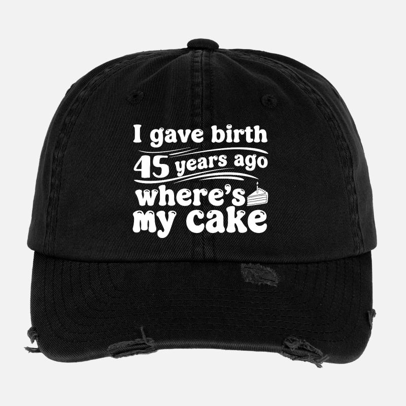 Geburtstag vor 45 Jahren – Kuchen? - Flexfit Vintage Destroyed Cap - Schwarz