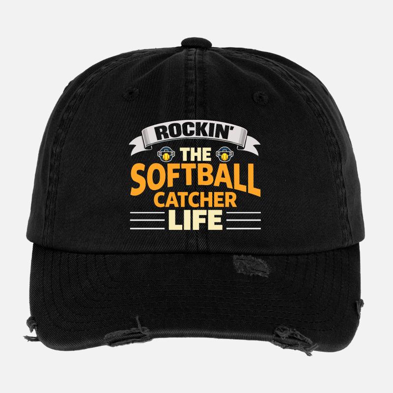 Rockin The Softball Catcher Life Player Flexfit Vintage Destroyed Cap