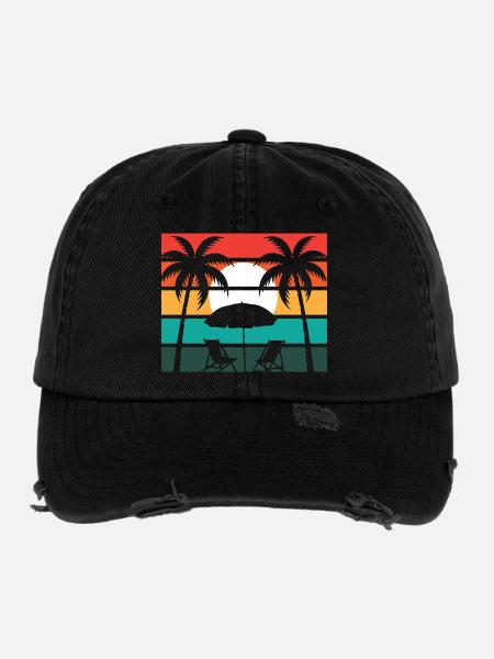 Beach palm and sun - Flexfit Vintage Destroyed Cap - Schwarz - Vorne
