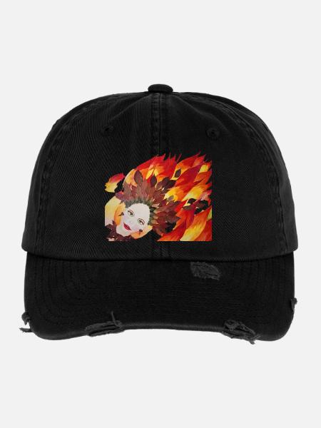 Herbstfeuer Blattkrone Gesicht - Flexfit Vintage Destroyed Cap - Schwarz - Vorne