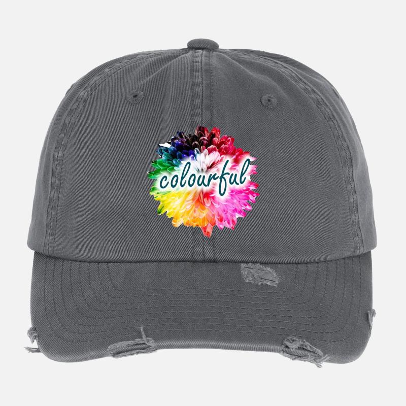 Explosion des couleurs des fleurs arc-en-ciel Casquette vintage effet usé Flexfit