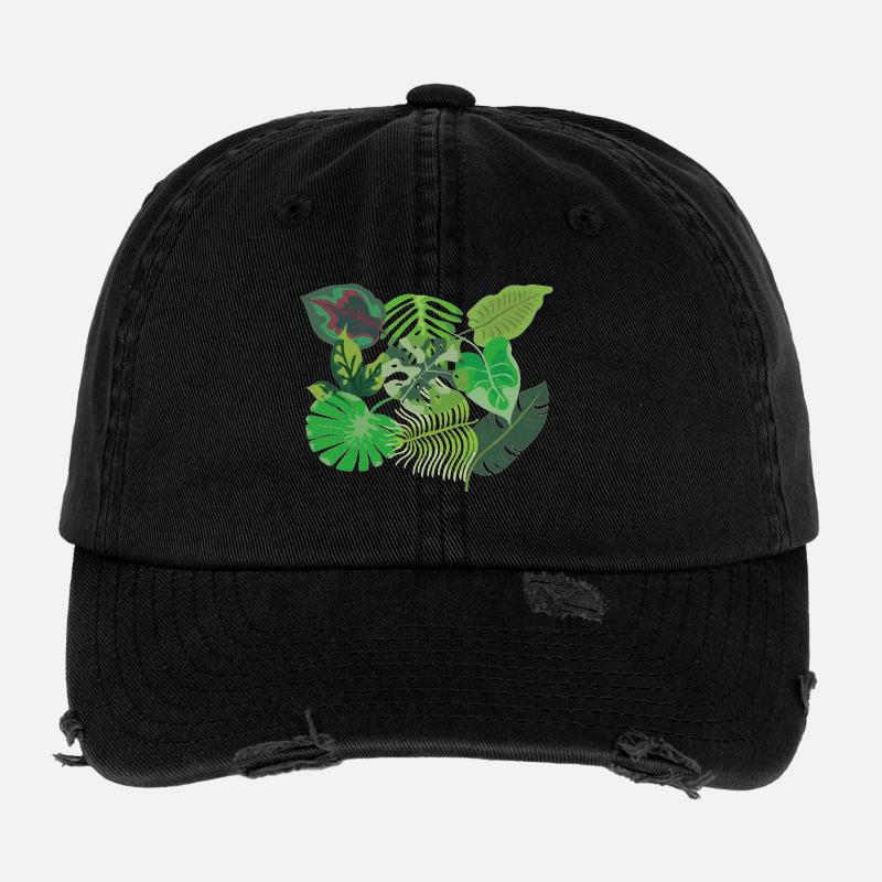 Feuilles de style jungle vert tropical Casquette vintage effet usé Flexfit