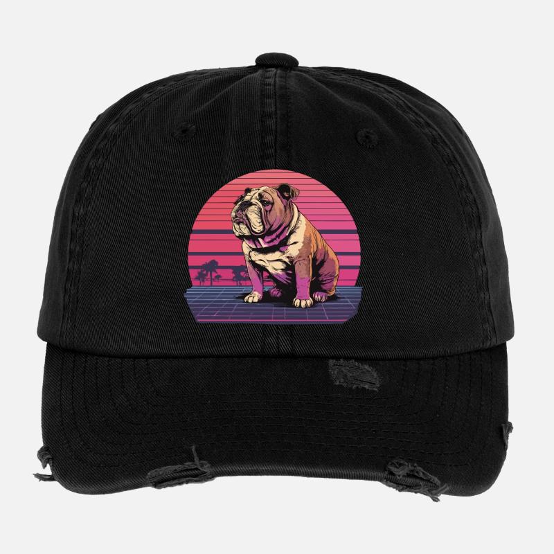 Retro Neon Bulldog Flexfit Vintage Destroyed Cap