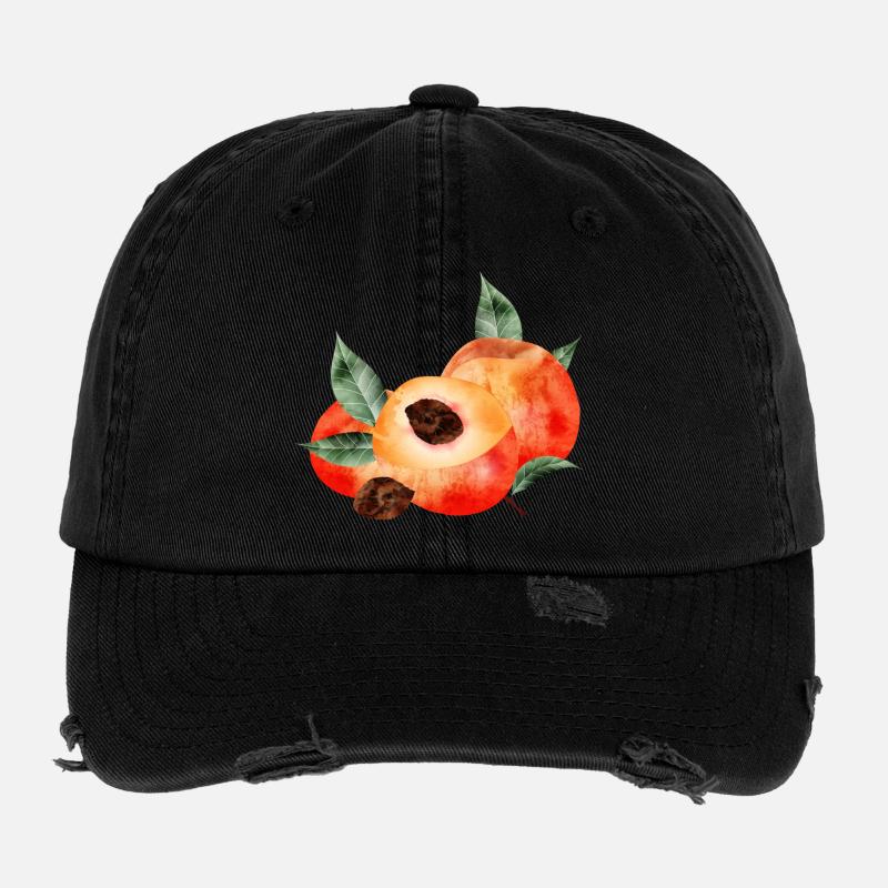 Pfirsichhälfte & leuchtende Pfirsiche mit Blätter Flexfit Vintage Destroyed Cap