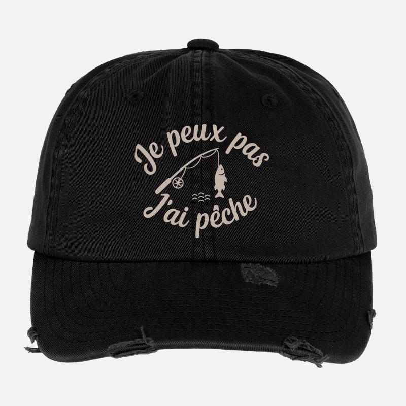 Je peux pas j ai Pêche Casquette vintage effet usé Flexfit