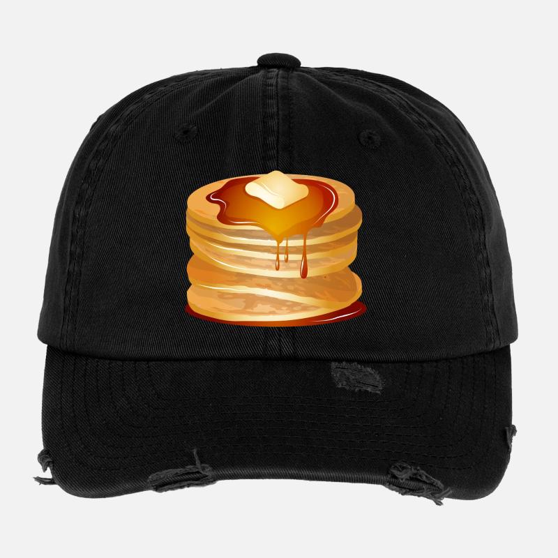 Pancakes Motif with Butter Flake and Maple Syrup Flexfit Vintage Destroyed Cap