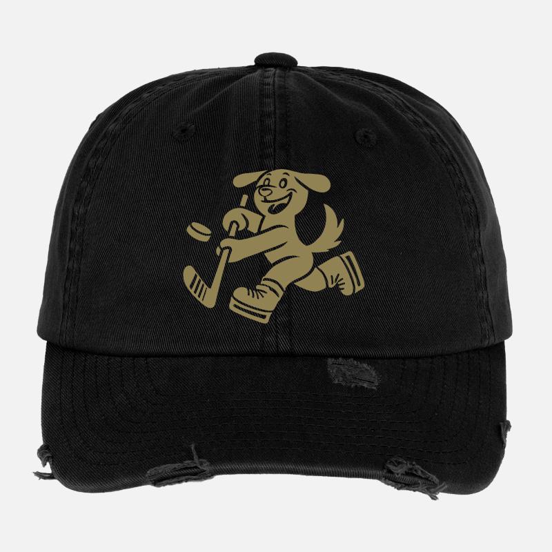 Dackel Eishockey Silhouette Minimalistisch Flexfit Vintage Destroyed Cap