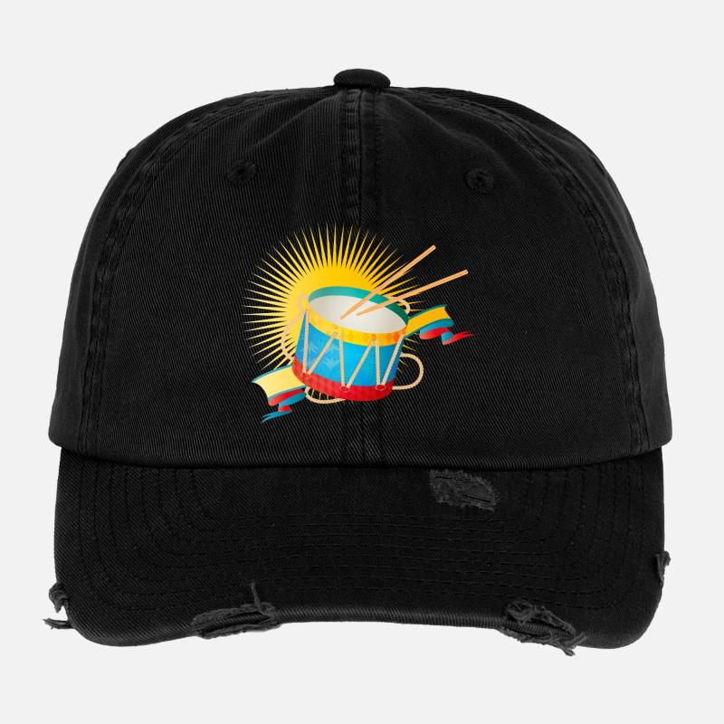 Colorful Tin Drum with Sun and Banner Flexfit Vintage Destroyed Cap