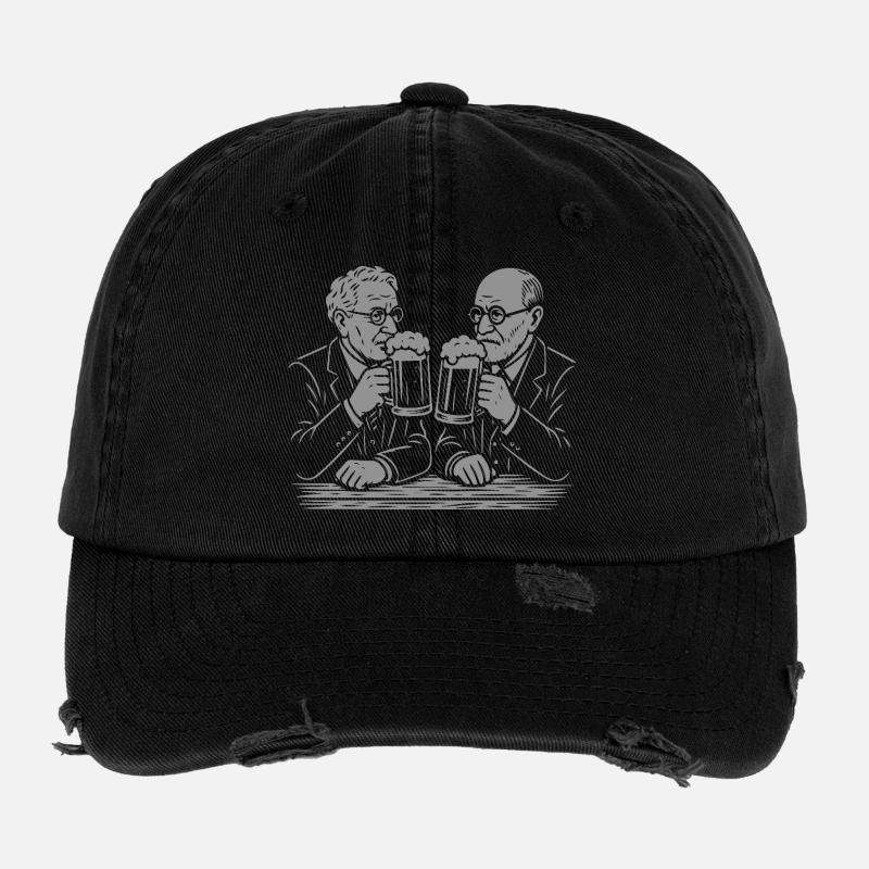 Carl Jung and SIgmund Freud Beer Drinking  Flexfit Vintage Destroyed Cap