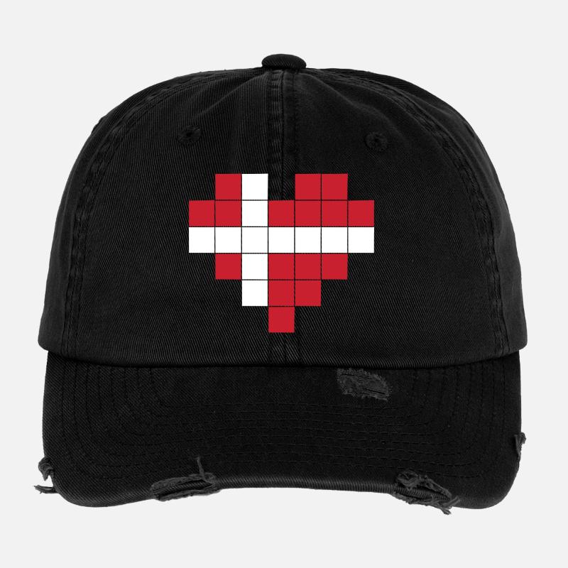 Pixel Heart Denmark Flag Flexfit Vintage Destroyed Cap