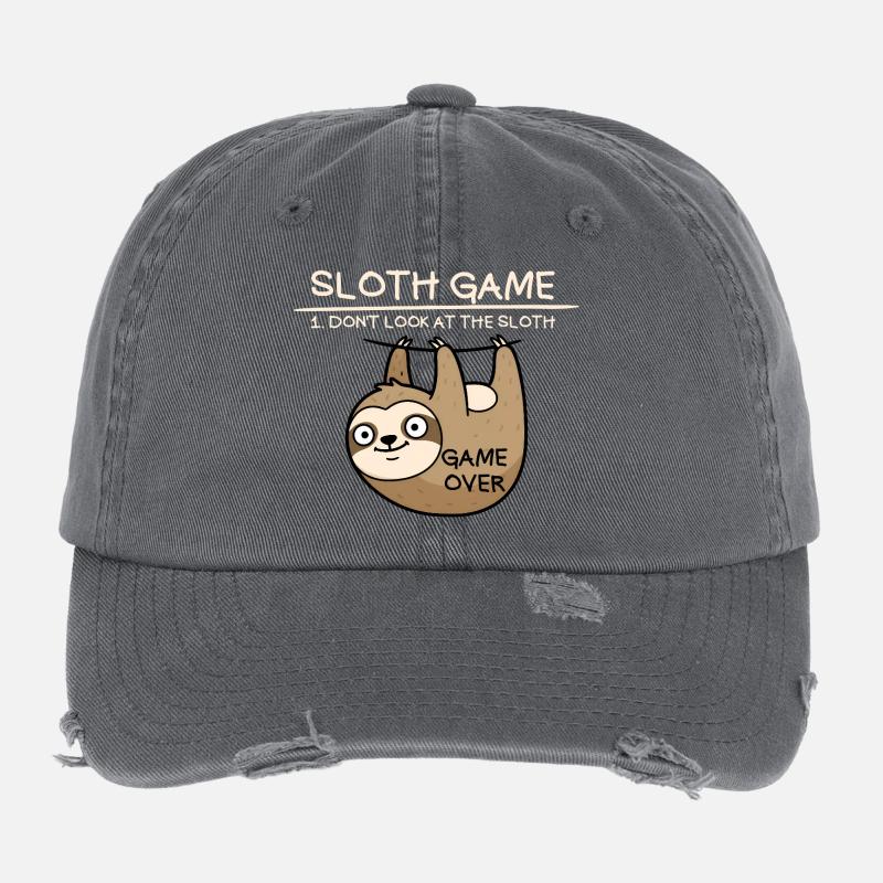 Sloth Game Don't Look at the Sloth Funny Flexfit Vintage Destroyed Cap
