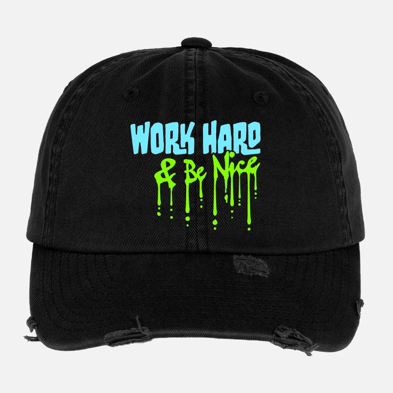 Work Hard Be Nice Motivation Positiver Geist Zitat Flexfit Vintage Destroyed Cap