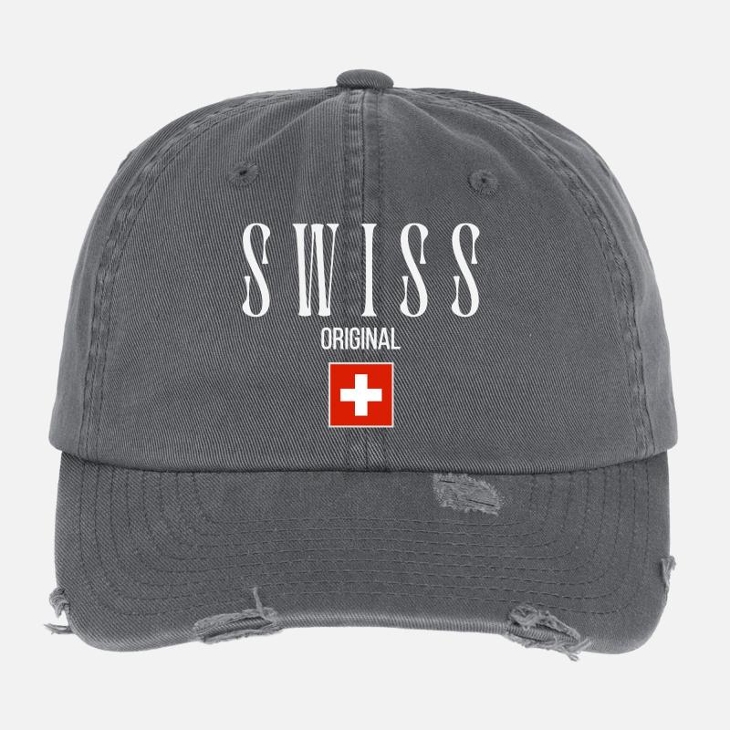 Schweizer Flagge, made in Switzerland Flexfit Vintage Destroyed Cap