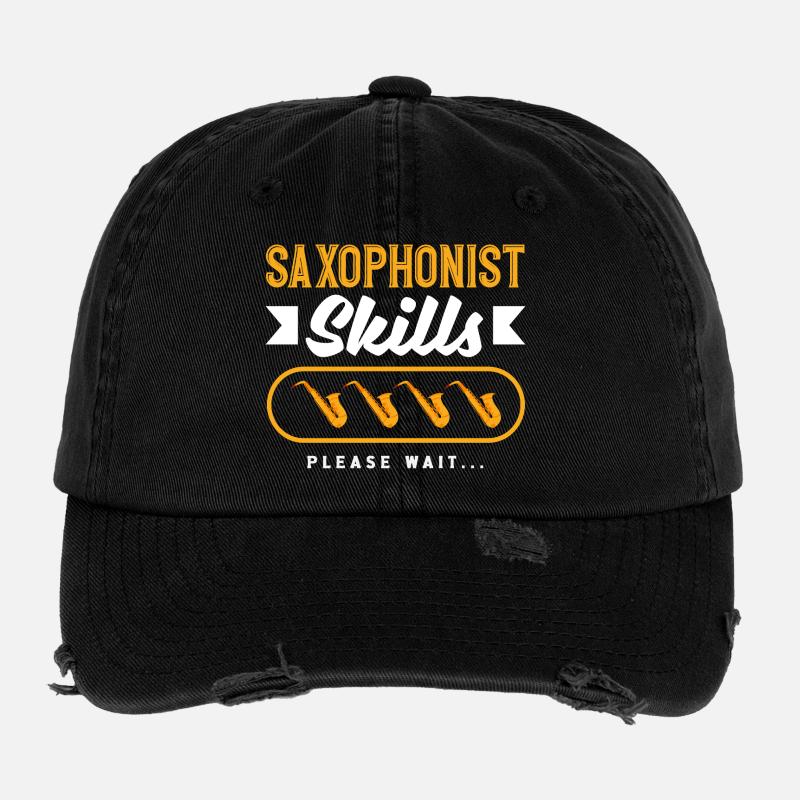 Saxophonist Skills Loading Lustiges Saxophon Flexfit Vintage Destroyed Cap