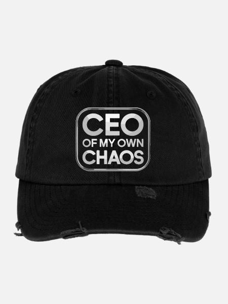 CEO OF MY OWN CHAOS Saying for Stress in Everyday Life - Flexfit Vintage Destroyed Cap - black - Front