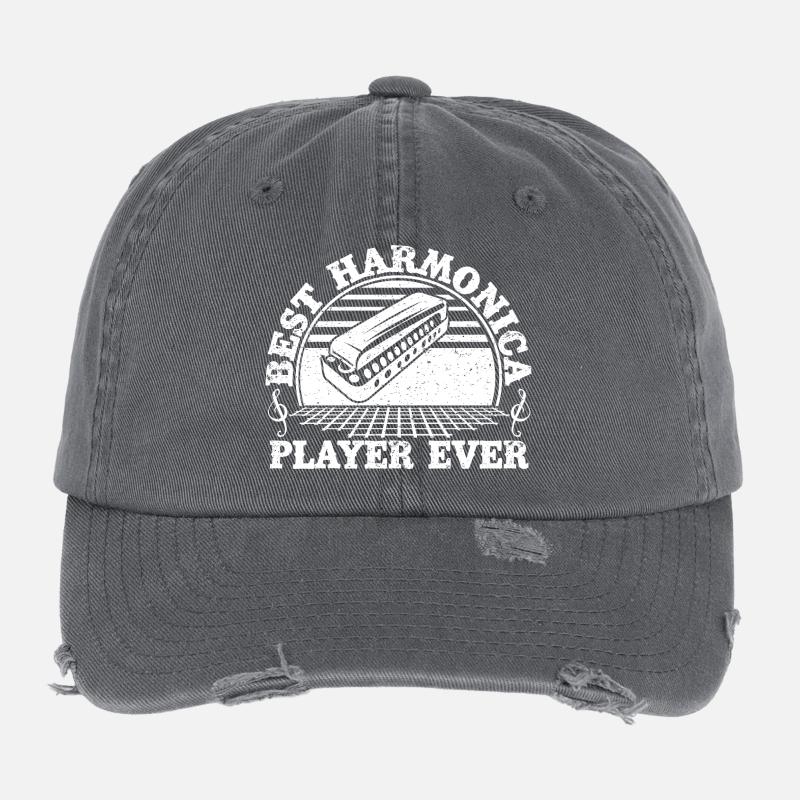 Harmonica Musican Best Player Ever Harmonica Flexfit Vintage Destroyed Cap