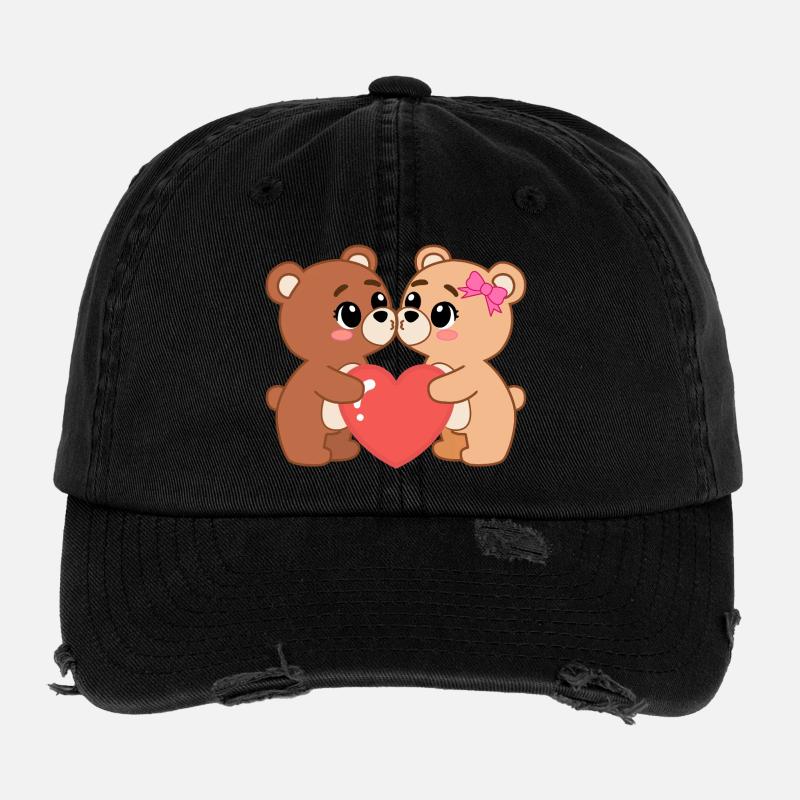Teddybären verliebt mit Herz Flexfit Vintage Destroyed Cap