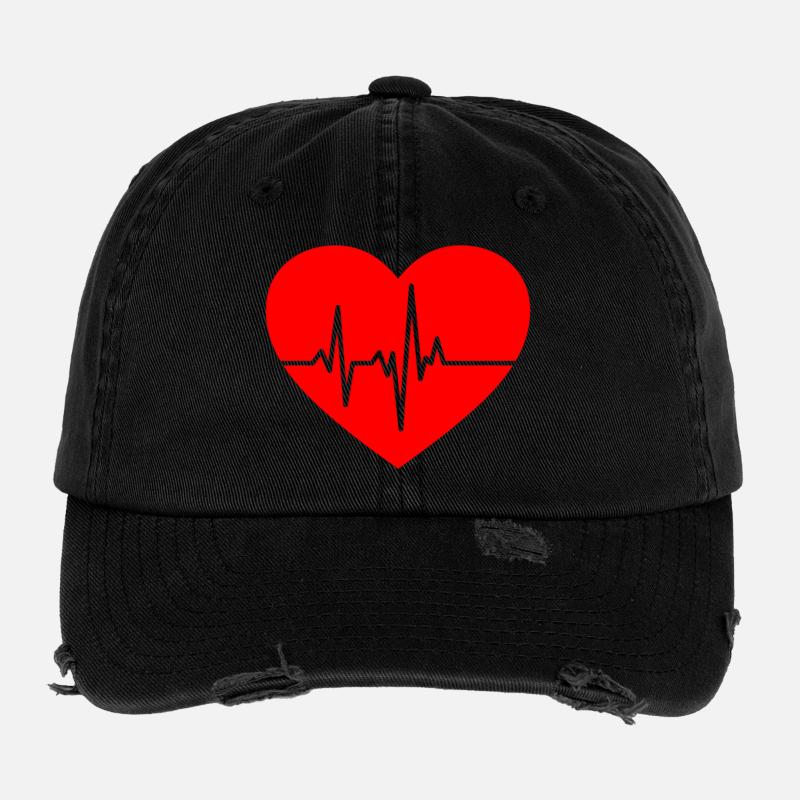 Herzschlag-Design mit EKG-Linie Flexfit Vintage Destroyed Cap