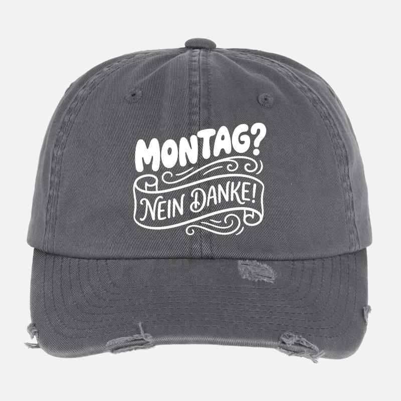 Lundi? Non merci! Lettrage manuel Casquette vintage effet usé Flexfit