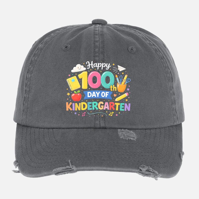 Day 100 Kindergarten Jubilation Flexfit Vintage Destroyed Cap