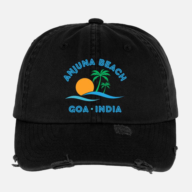 Plage d’Anjuna Goa Coucher de soleil - Casquette vintage effet usé Flexfit - noir