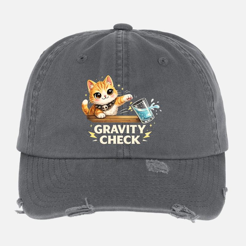 Gravity Check Katze lustiger Spruch Flexfit Vintage Destroyed Cap