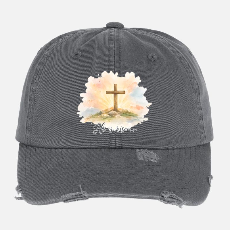 Resurrection He is Risen Easter Jesus Flexfit Vintage Destroyed Cap