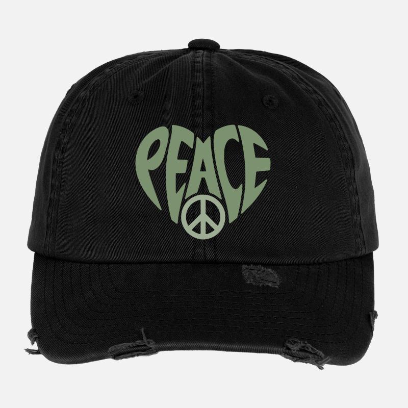 Peace Heart with Peace Typo Flexfit Vintage Destroyed Cap