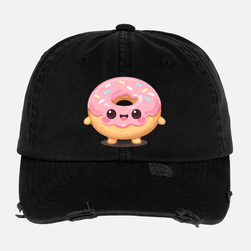Kawaii Donut mit rosa Glasur Flexfit Vintage Destroyed Cap