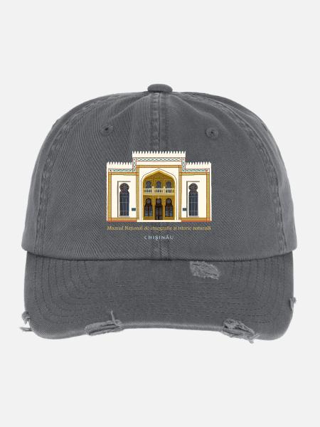 Moldau, Handzeichnung Nationalmuseum Chisinau - Flexfit Vintage Destroyed Cap - Dunkelgrau - Vorne