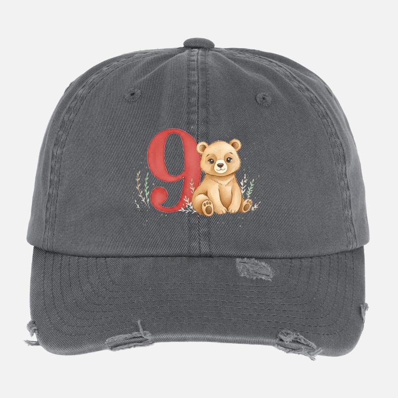Ours aquarelle avec le numéro 9 Casquette vintage effet usé Flexfit