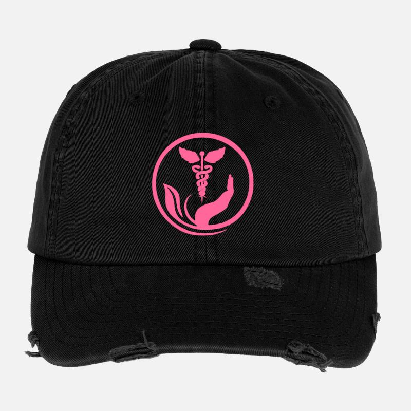 Benevolent Hand and Pink Caduceus Flexfit Vintage Destroyed Cap