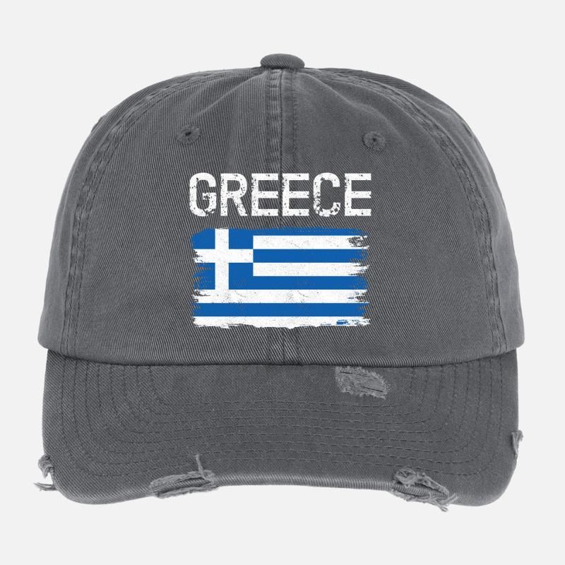 Distressed Greek Flag Graphic Flexfit Vintage Destroyed Cap