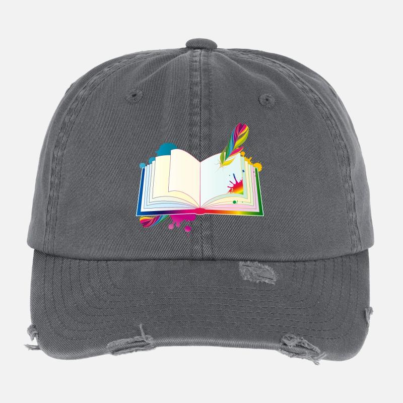motley diary with quill pen and blobs Flexfit Vintage Destroyed Cap