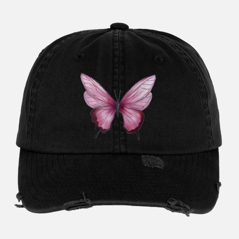 Zartrosa Aquarell Schmetterling Flexfit Vintage Destroyed Cap