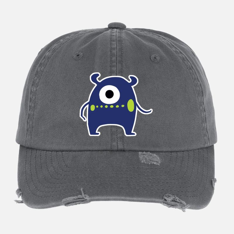 Monstre Cyclope bleu marine | Extraterrestre Chibi mignon Casquette vintage effet usé Flexfit