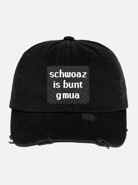 Schwoaz is colorful gmua - black is colorful enough - Flexfit Vintage Destroyed Cap - black - Front