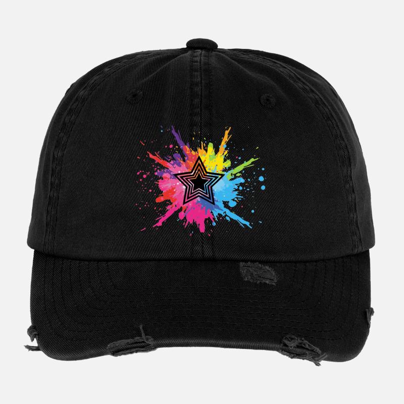 étoile noire et explosion multicolore Casquette vintage effet usé Flexfit