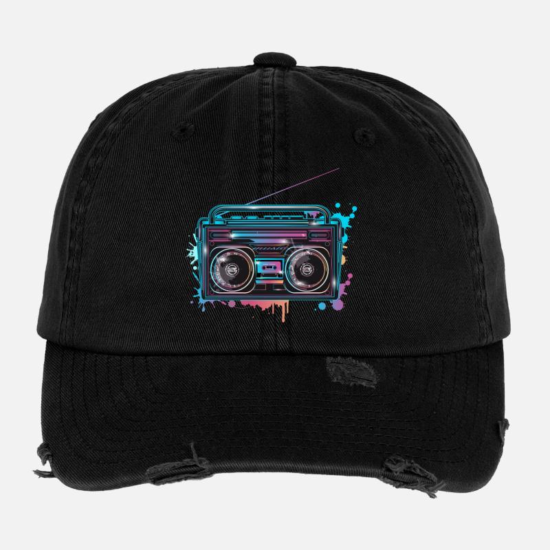 Magnétophone cassette au look graffiti fluo des années 80 Casquette vintage effet usé Flexfit