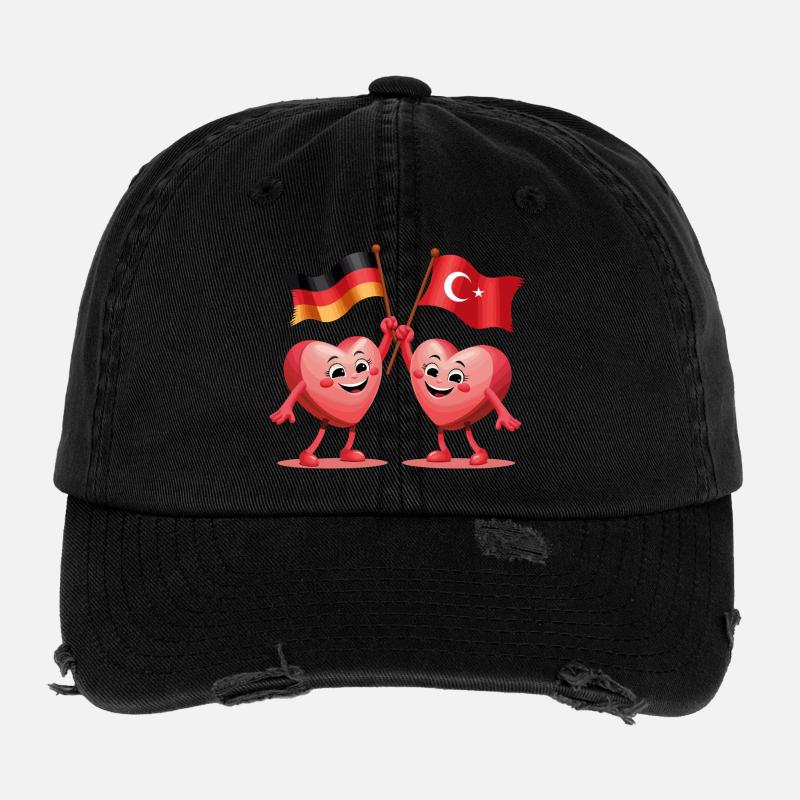 Germany and Turkey hearts Flexfit Vintage Destroyed Cap