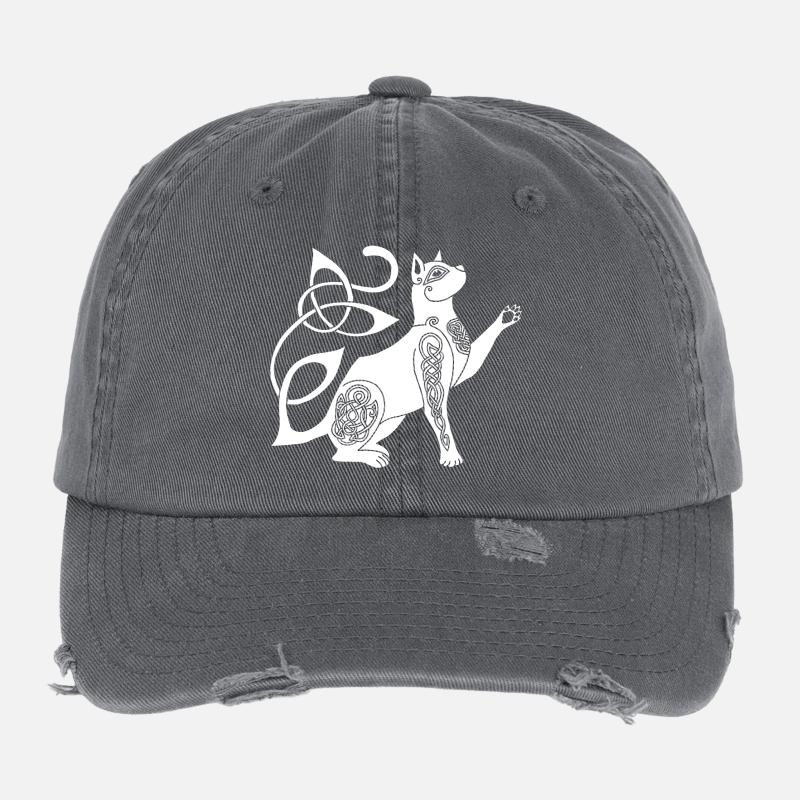 Keltische weiße Katze Flexfit Vintage Destroyed Cap
