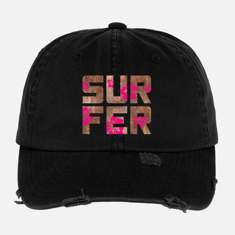 Surfeur Hawaï Camping Plage Planche de surf Camp d’été Casquette vintage effet usé Flexfit