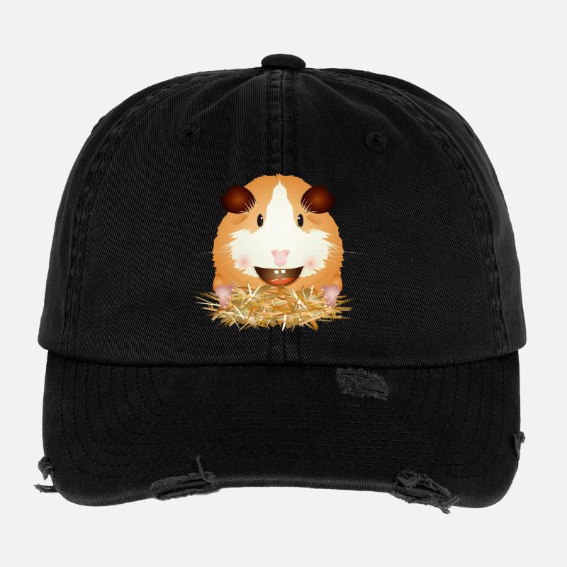 Laughing guinea pig in straw – good mood Flexfit Vintage Destroyed Cap