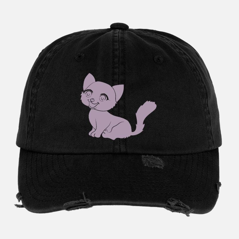 Süße Katze Cartoon Silhouette Minimalistisch  Flexfit Vintage Destroyed Cap