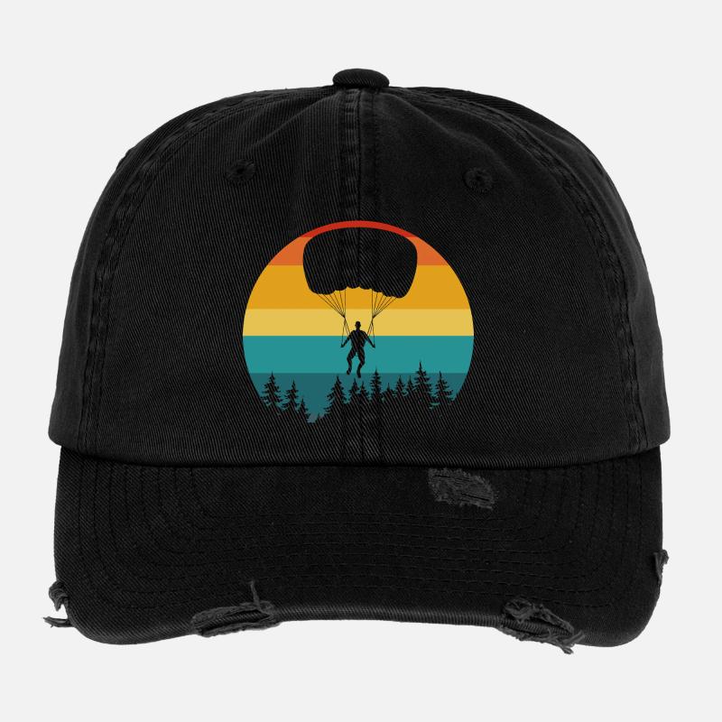 Parachutiste silhouette forêt rétro Casquette vintage effet usé Flexfit
