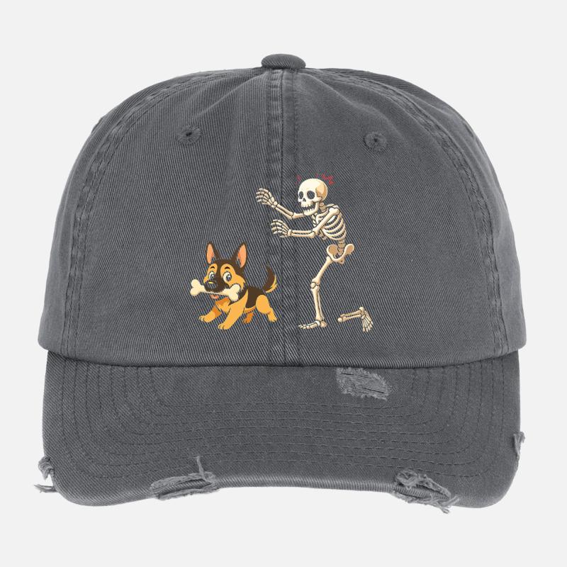 German Shepherd Dog Skeleton Flexfit Vintage Destroyed Cap