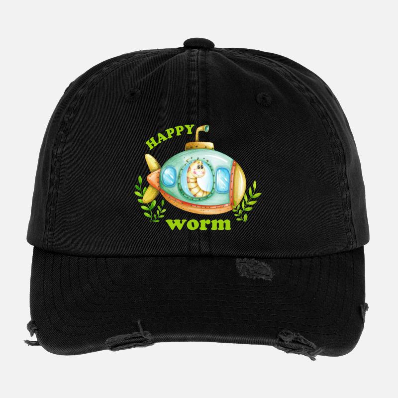 Glücklicher Regenwurm im U-Boot Flexfit Vintage Destroyed Cap