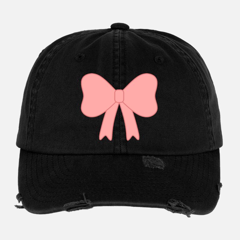 Delicate Pink Bow Illustration Flexfit Vintage Destroyed Cap