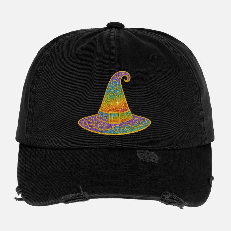 Rainbow Glitter Witch Hat Flexfit Vintage Destroyed Cap